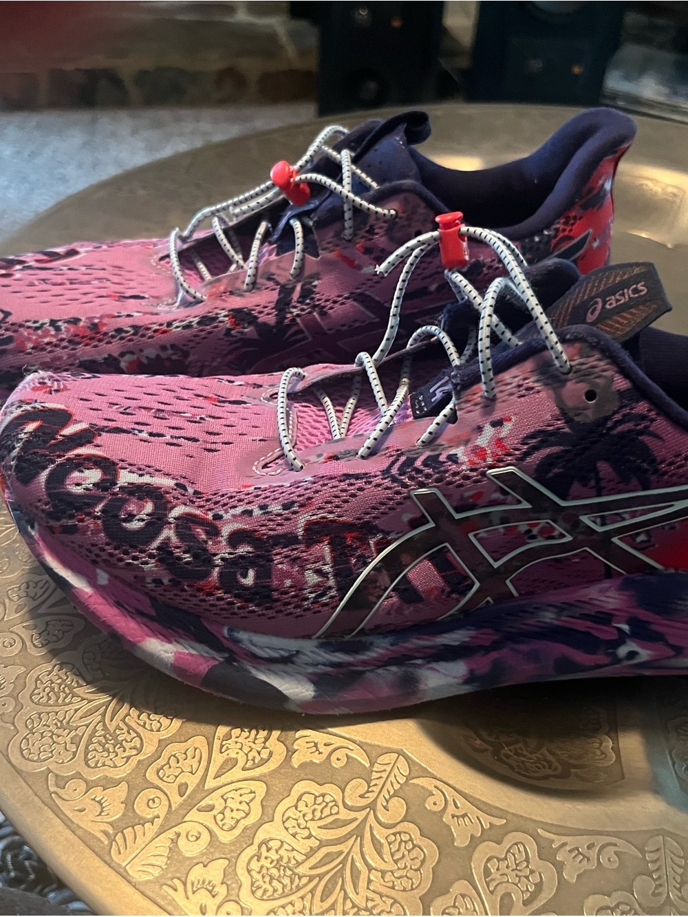 ASICS Women’s NOOSA Tri 14 Pink Purple Abstract Pattern Running Shoes